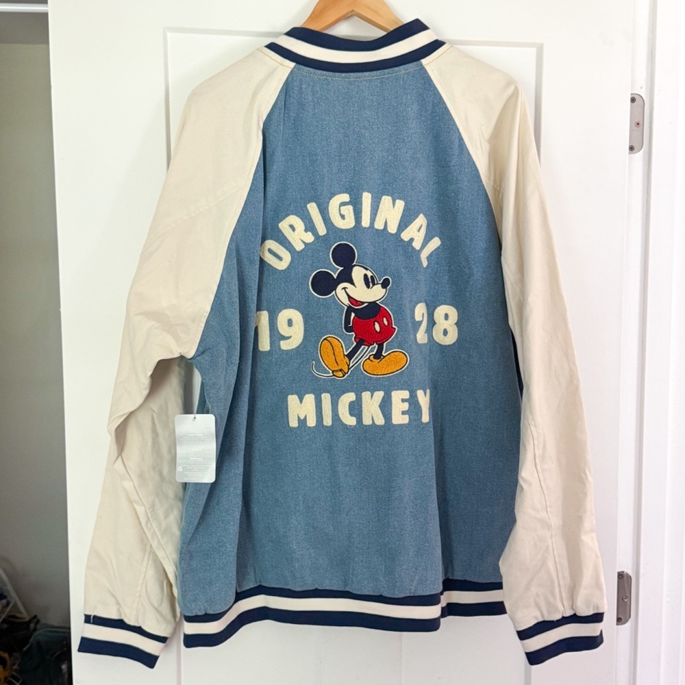 Disney World Mickey Original Mickey Mouse Denim Varsity Jacket Bomber XXL